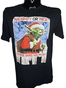 STAR WARS Yoda Christmas Mens T-Shirt Naughty or Nice Funny Novelty Size L Black - Picture 1 of 5
