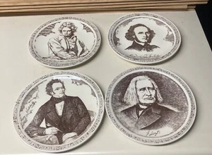 4 Vernon Kilns Beethoven Liszt Schubert Bartholdy Musical Series Plates 8 5/8" D - Picture 1 of 2