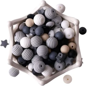 100pcs Silicone Loose Beads, DIY Beads Kit for Bracelets Making Black and White - Picture 1 of 2
