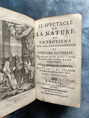 1748 LE SPECTACLE DE LA NATURE Tome 3 - Livre relié 576 pages - Epoque Louis XV - Photo 1/4