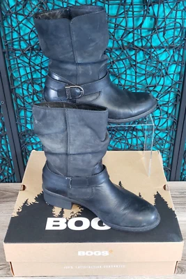 Botas Bogs Carly de Cuero Negro Pull on SLOUCH Media Pantorrilla Invierno IMPERMEABLES EE. UU. 7.5 Foto 1 de 4