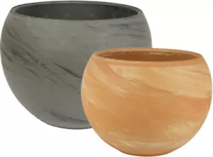 Ceramic Kugeltopf Luna Marble Terra + Basalt Flowerpot Round Made IN Germany - Picture 1 of 3