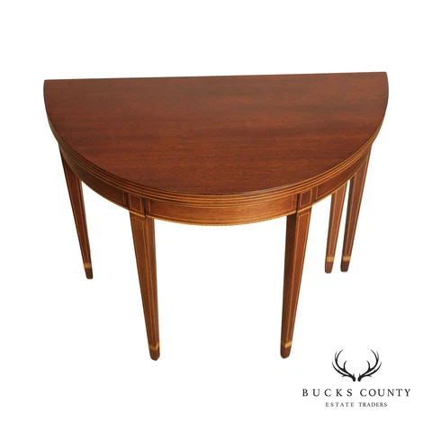 Pennsylvania House Federal Style Inlaid Mahogany Demilune Flip Top Games Table Cover