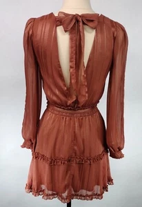 Vestido Hyfve Para Mujer S Forrado Blusa Manga Salmón Oscuro Cinturón Cuello y Cintura Corbatas - Imagen 1 de 12