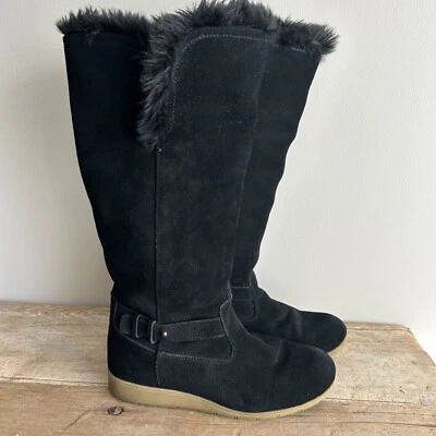 Botas de neve Lands' End femininas 8 D de altura camurça preta forrada de pele sintética inverno com zíper - Imagem 1 de 4
