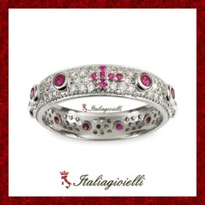 Prezioso Anello Rosario Rubino Donna in Argento 925 rodiato Oro Bianco - Foto 1 di 15