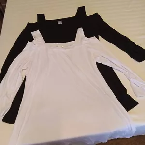 2 Venus Large Damen Cut Out Ärmel Shirts schwarz weiß - Bild 1 von 11