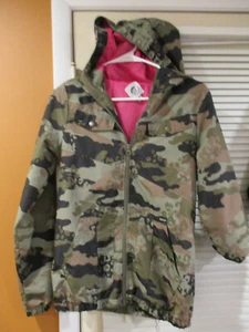 Volcom Women's Enemy Lines Jacket Camo Hooded Zip Front Windbreaker Jacket XS - Picture 1 of 11