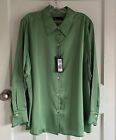 BEAUTIFUL MARKS & SPENCER GREEN SATIN LONG SLEEVED BLOUSE/SHIRT - SIZE 22 - NEW
