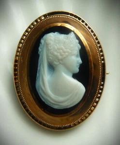 FABULOUS RARE ANTIQUE 14K ROSE GOLD BLACK ONYX HARDSTONE CAMEO PENDANT PIN! - Picture 1 of 16