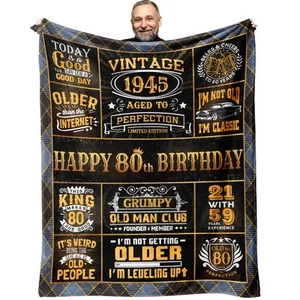 80th Birthday Gifts for Men 60x50 inch Blanket 1945 80 Year Old Man Gift - Picture 1 of 7