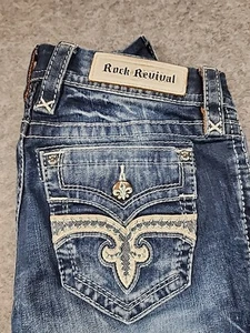 Rock Revival Women's Arda 25 (28x31) Boot Cut Distressed Denim Jeans Stretch  - Picture 1 of 19