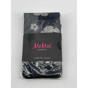 MEMOI Women's Black Floral Flocked Knit Pull-On Tights SZ M/L - Picture 1 of 8