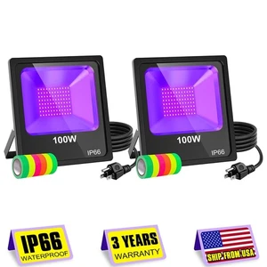 2-PACK LED Black Lights 100W Outdoor Stage Party Light 10ft Cord + Free 6 Tape - Picture 1 of 10