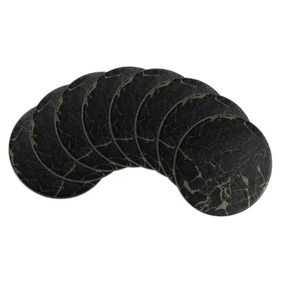 Round Drink Coasters Set of 8 Marble Style Dual Sided Black  4"×4" Foto 1 de 4
