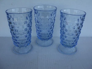 Vintage Indiana Glass Whitehall Cubist Set of 3 Blue Iced Tea Tumblers 6" footed - Picture 1 of 4