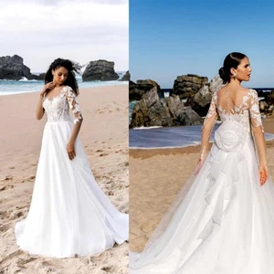 Sweetheart Wedding Dresses Ballgown Chiffon Floral Chapel Train Applique - Picture 1 of 16