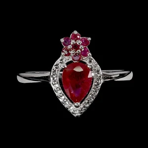 925 Sterling Silver Ring Pear Ruby 7x5mm Topaz Gemstone No USA Import Fees - Picture 1 of 14