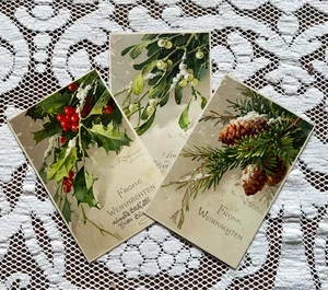 3er Set Catherine Klein Winter Holly PineCones Mistelzweig antike Postkarten - Bild 1 von 2