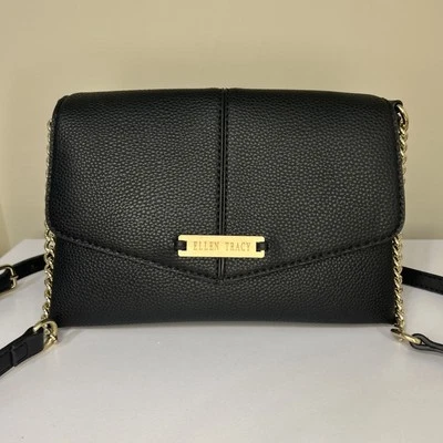 Bolso Bandolera Ellen Tracy Negro Imitación Cuero Tamaño Mediano Foto 1 de 4