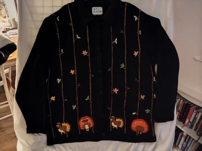 Quacker Factory Womens Sz. 1x Ugly Thanksgiving Turkey Sweater Black Fall Color - Image 1 of 4