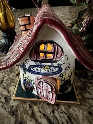 “Welcome” Cottage Tea Light Candle Holder made by Blue Sky Clayworks - Image 1 of 4