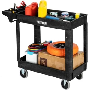 Plastic Service Utility Cart Rolling 2-Tier Mobile Storage Organizer for Garage - Picture 1 of 8