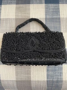 Vintage Bon Soir Black Clutch Evening Purse Handbag Italian Beads Hong Kong - Picture 1 of 9