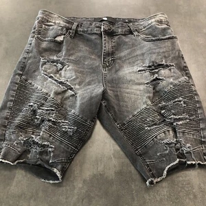 Jordan Craig Short 42 Homme Noir Abyss Denim Casual Jeans Déchiré Stretch Décontracté - Photo 1/14