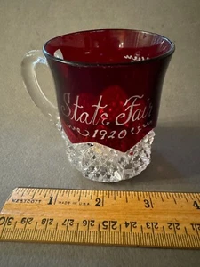 EAPG RUBY STAINED STATE FAIR 1920 LOIS ETCHED ANTIQUE GLASS TEACUP TUMBLER MUG - Picture 1 of 6