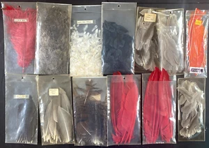 Large Lot feathers hackle ostrich goose mallard red orange white fly fishing #9H - Picture 1 of 7