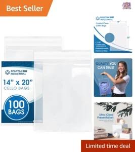 100 Count 14" x 20" Resealable Crystal Clear Cello Bags for Clothing Packaging - Picture 1 of 9