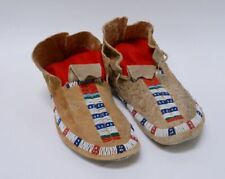 Antique Ute Beaded Indian Hide Moccasins - Full size mans