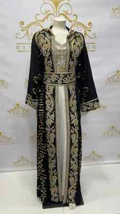 Fancy Kaftan Abaya Hoody 3Pc Dazzling Sequins Women Maxi Dress Long Sleeve Black - Picture 1 of 21