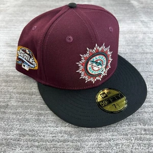 Florida Marlins Hat Cap Mens Fitted 7 1/2 New Era Side Patch Red Two Tone - Picture 1 of 7