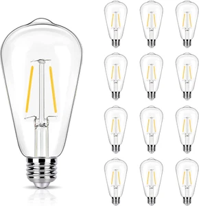 12 Pack 2W LED Edison Bulbs, 25 Watt Light Bulbs Equiv, 2700K Soft Warm with E26 - Picture 1 of 8