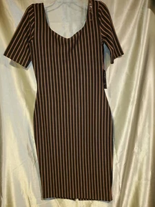 Nuevo con etiquetas Popular Basics Negro/Bronceado Rayas Mangas Cortas Vestido Espalda Cremallera Medio - Imagen 1 de 9