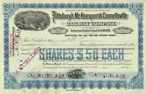 USA PITTSBURGH MCKEESPORT, CONNELLSVILLE RAILWAY COMPANY stock certificate/bond  - Picture 1 of 1