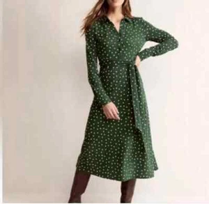 Boden Laura Jersey Midi Dress - Size 8 - Forest green polka Dot - Picture 1 of 8