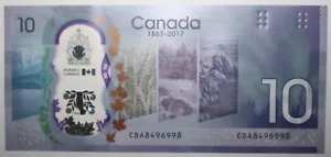 UNC Canadese Banconota 10 Dollari Polimero Banca Canada 2017 150 Anni Confederazione - Foto 1 di 2