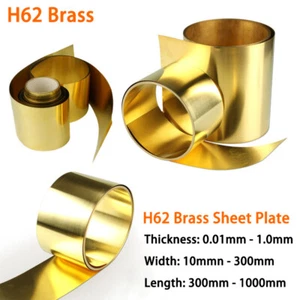 H62 Brass Sheet Plate Cu Metal Foil Panel Strip Roll 0.01mm-1mm Thick Many Sizes - Picture 1 of 9