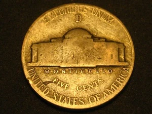 1943-D 35% Silver Wartime Jefferson Head Nickel ERROR REVERSE LAMINATION #1 - Picture 1 of 4