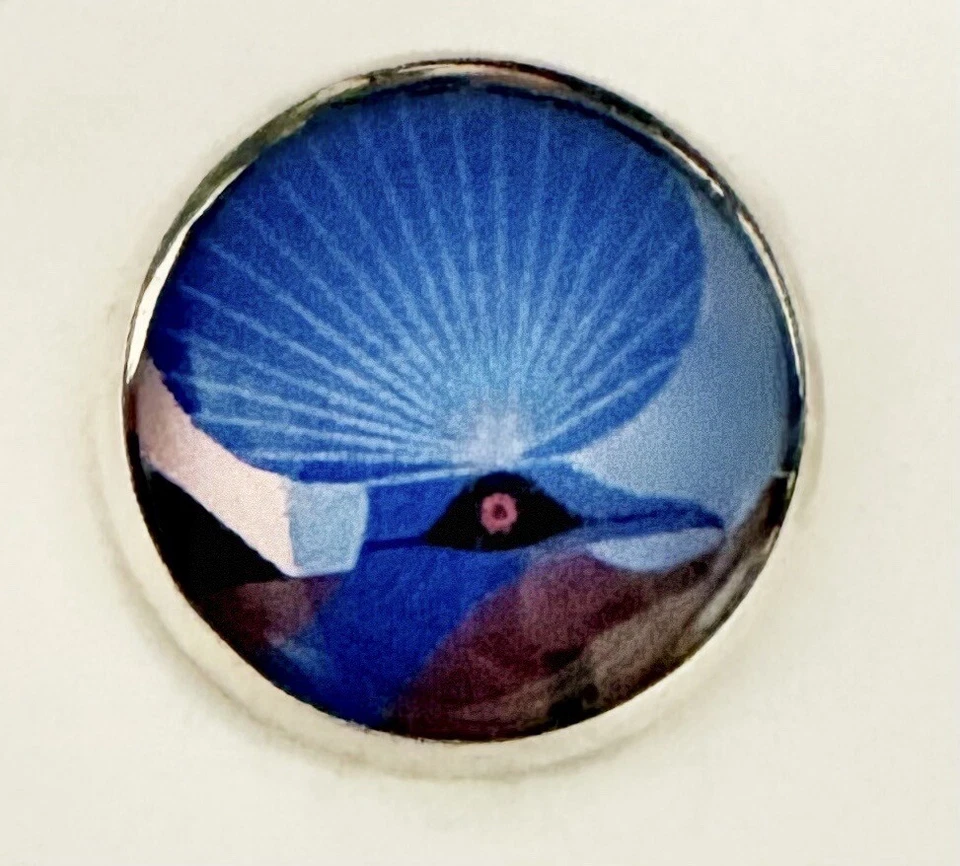 Charley Harper Crowned Pigeon Bird Blue Crest 1" Glass Metal Sewing Button CP370 - Image 1 of 2