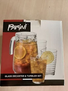 PARINI Glass Decanter / Pitcher & Tumbler 5pc Set **NIB** Gift Ready! - Picture 1 of 5