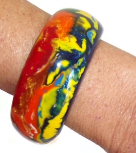 Sobral Pollock PB34 Multicolor Swirled Artist Made Statement Bangle Bracelet - Picture 1 of 7