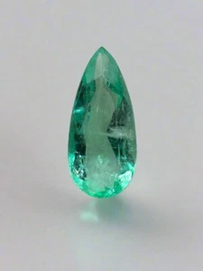 1,49 Karat schlanker / länglicher grüner natürlicher lockerer kolumbianischer Smaragd-Birnenschliff - Bild 1 von 9