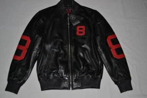 HUDSON OUTERWEAR REAL LEATHER JACKET ORIGINAL EIGHTBALL BLACK RED MENS BRAND NEW - Picture 1 of 7