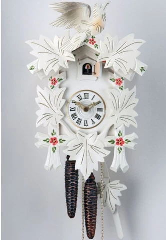 1-Day White Carved Red Flowers Cuckoo Clock Cover