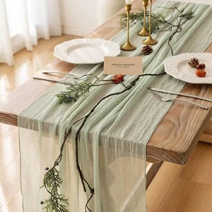 Keketo Sage Green Easter Table Runner Cheesecloth 120 Inch 10 FT Rustic Boho Che - Picture 1 of 7