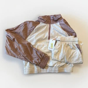GB Girls 2 Piece Windbreaker Outfit White Pink Sleeves Shorts Size L (#78) - Picture 1 of 7